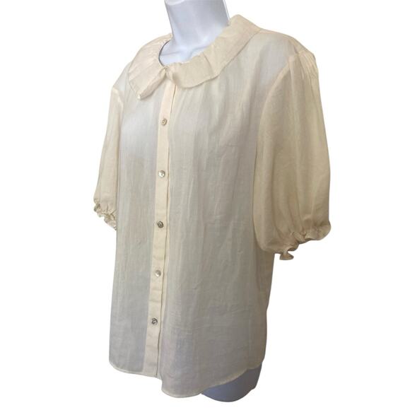 Loup Charmant Ivory Cotton Gauze Romantic Cottage Boho Puff Sleeve Blouse M/L - Picture 5 of 9